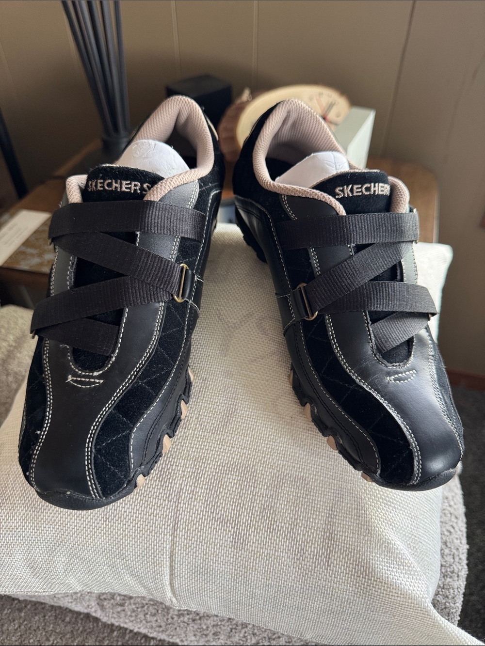Skechers Black and Tan Slip-On Athletic Sneakers